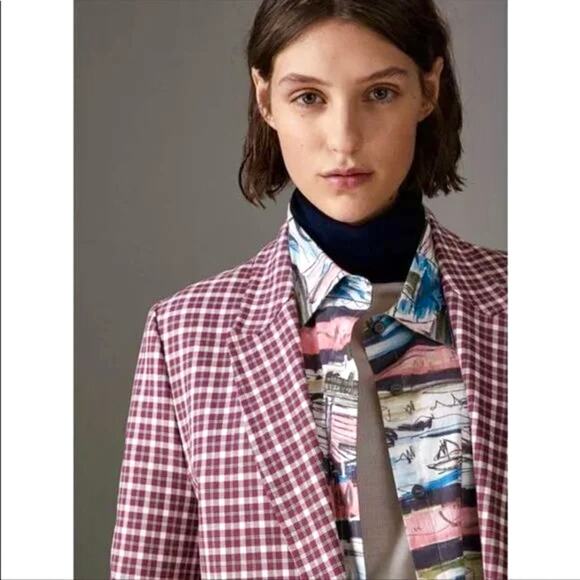 $1,450 BURBERRY NWT Purple Burgundy & White Plaid Blazer Jacket Coat – Size 10 - Picture 16 of 16